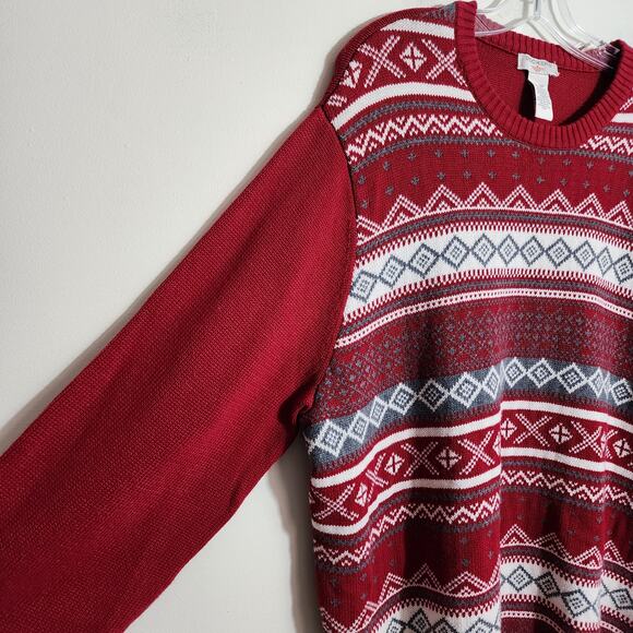 Dockers red fair Isle pattern winter cozy crew neck knit sweater men's size XL - Picture 9 of 10